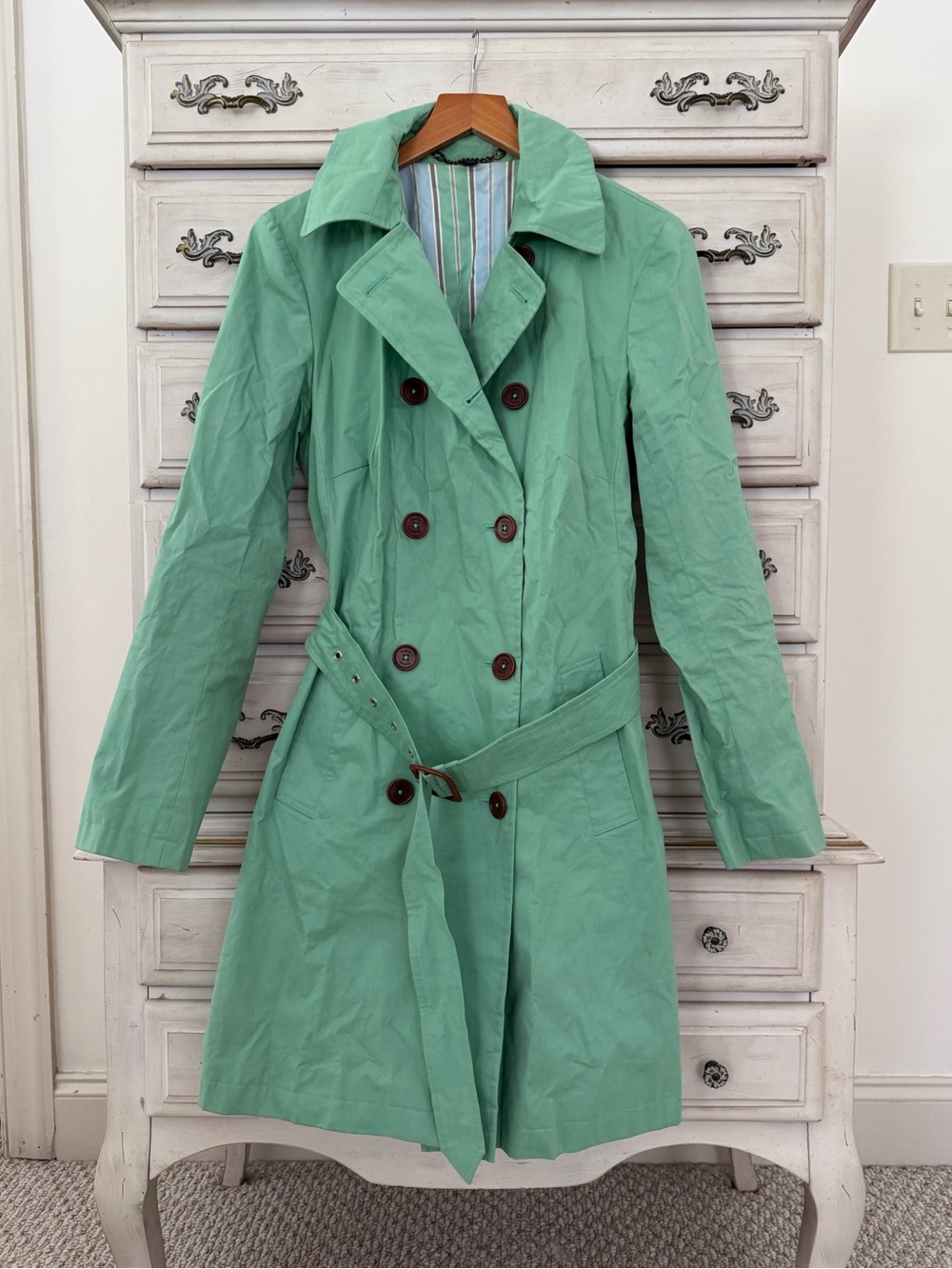 Boden Mint Green Double-Breasted Trench Coat- UK12/ US8